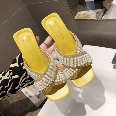 

Fairy wind sandals slippers women wear Korean version of 100 cross water drill thick heel slippers