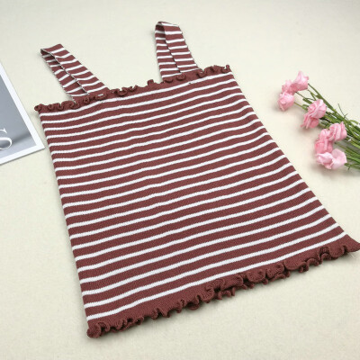 

Womens Sleeveless Ruffles Striped Pullover Knitted Tank Top