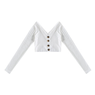 

Women Crop Top Off The Shoulder Long Sleeve Solid Button