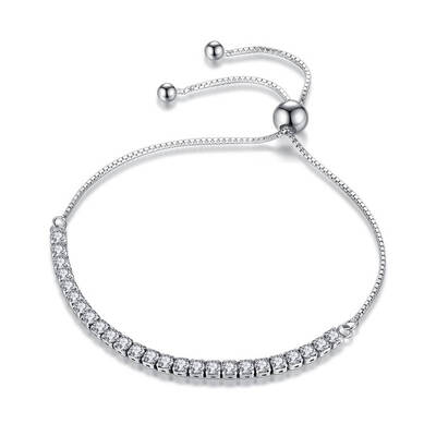 

Allergy Free German Polishing 5A Zircon Clear Crystal S925 Silver Women Adjustable Braclet