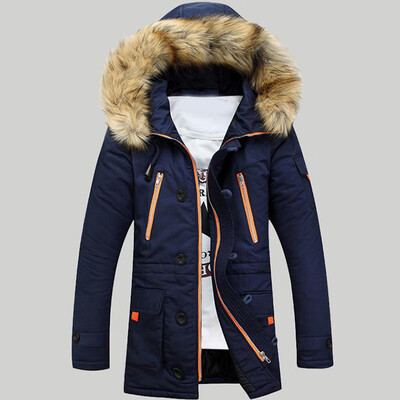 

Mens Long Sleeve Hooded Fur Collar Coat Slim Thickening Warm Wadded Jackets