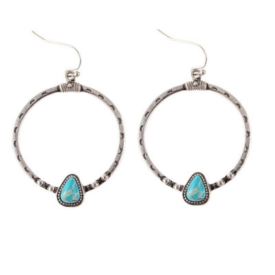 

Women Faux Turquoise Inlaid Big Circle Drop Hook Earrings Statement Jewelry