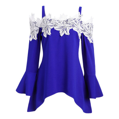 

Floral Crochet Cold Shoulder Asymmetrical Tee