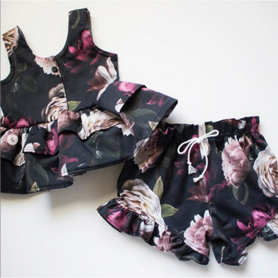 

US Floral Toddler Kid Baby Girl Clothes Ruffle Vest Crop Tops Short Pants Outfit