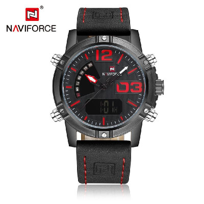 

NAVIFORCE New Dual Display Quartz Digital Men Sports Watch Leather Strap Backlight Water-Proof Man Casual Wristwatch Chrono Milita