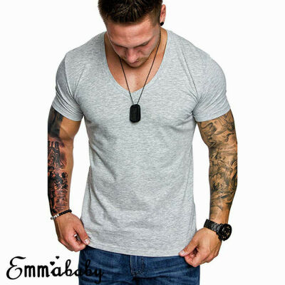 

Stylish Mens Tee Shirt Slim Fit V-Neck Short Sleeve Muscle Casual Tops T Shirts