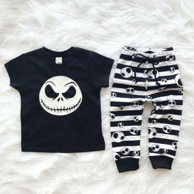 

UK Newborn Kids Baby Boy Skull Tops T-Shirt Long Pants Outfits Clothes Halloween