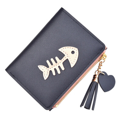 

Fashion Girls Fishbone Short Pocket Bi-fold Purse Wallet Zip Closure Card Holder