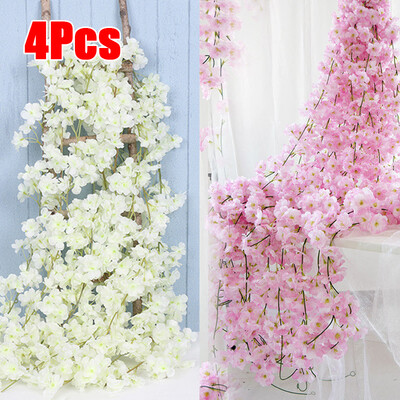 

4PC Artificial Cherry Blossom Hanging Vine Garland Home Garden Wedding