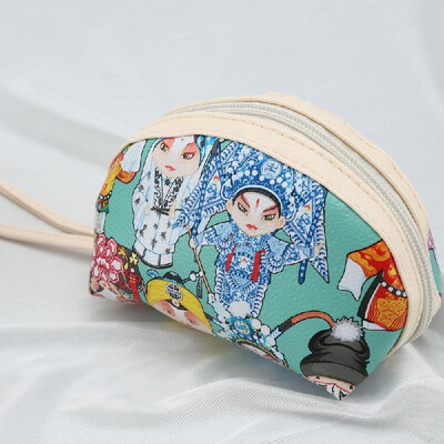 

New Fashion Women Purse PU Leather Peking Opera Character Print Zipper Closure Coin Wallet