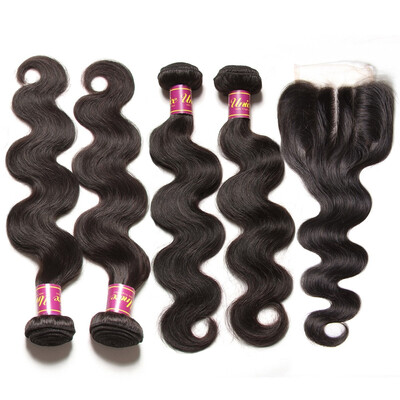 

UNice Peruvian Virgin Hair Body Wave 100 Human Hair Bundles with Closure