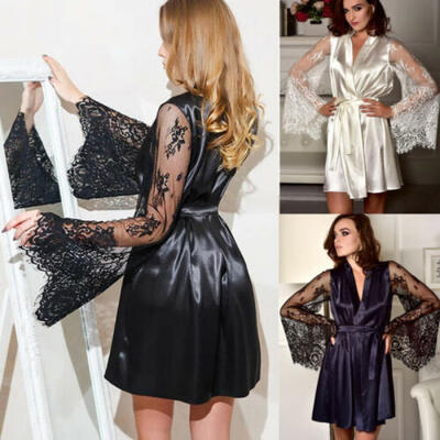 

Womens Sexy Sleepwear Nightgown Satin Silk Babydoll Lace Robes Sleep Dress Skirt
