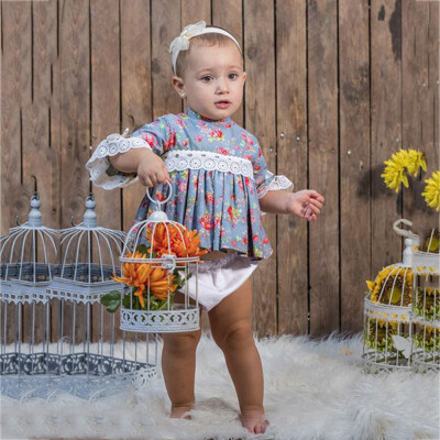 

Infant Baby Girls Sister Half Sleeve Floral Print TopsShorts Outfits Clothes
