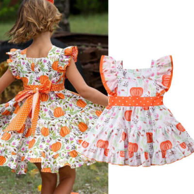 

Infant Toddler Kids Baby Girls Dress Floral Party Thanksgiving Princess Dresses