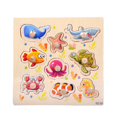 

Gotoamei 9 Piece Wooden Seabed animals Puzzle Jigsaw Early Learning Baby Kids Toys A