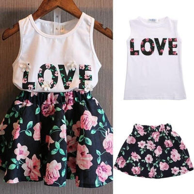 

Toddler Kids Baby Girls Summer Outfits Clothes T-shirt TopsSkirt Dress 2PCS Set