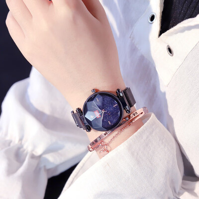 

Luxury Rose Gold Women Watches Starry Sky Magnetic Mesh Band Quartz Wristwatch Diamond Clock relogio feminino montre femme 2019