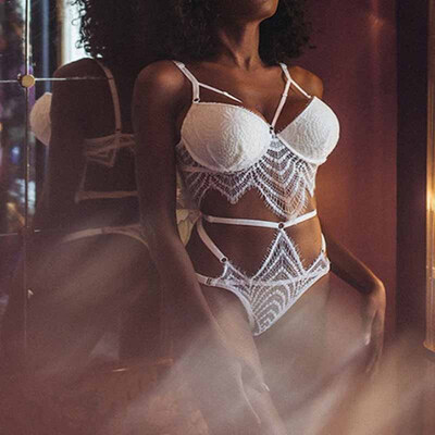 

Womens Sexy Bandage Lace Breathable Strap 1 Bra 1 Briefs Underwear 2 PcsSet