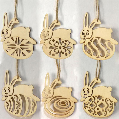 

6Pcs Easter Wooden Hollow Rabbit Bunny Hanging Pandent Decoration Party Gift