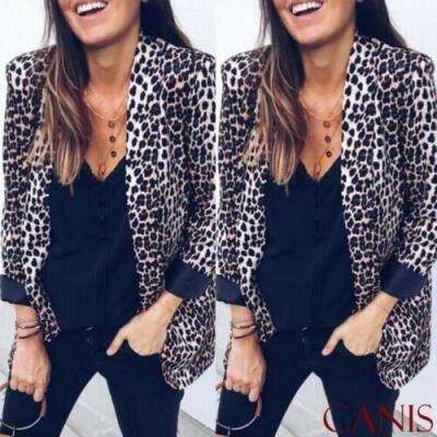 

Womens Casual OL Suit Slim Long Sleeve Blazer Leopard Jacket Coat Tops Outwear