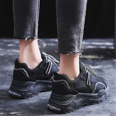 

DIWEINI 2019 New Leather Mesh Womens Platform Sneakers Fashion Women White Black Dad Shoes Woman Casual Chunky Trainers C006