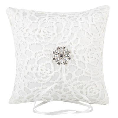 

Greensen Wedding White Lace Coral Ring Pillow Ring Holder Ring Bearer Pillow With Rhinestone