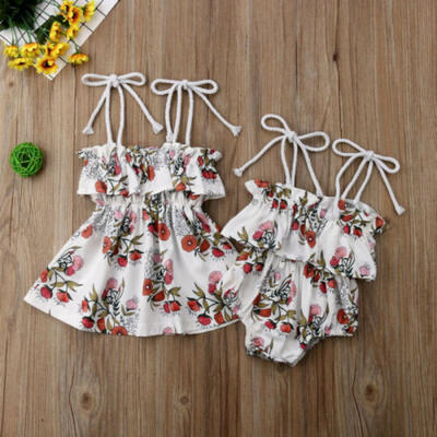 

Kids Baby Girl Sister Matching Floral Clothes Strap Romper Dress Outfits Summer