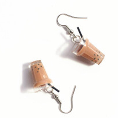 

Creative Unique Bubble Tea Drop Earrings Resin Milk Tea Drink Earring For Girl
