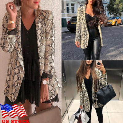 

Hot Women Long Sleeve Cardigan Snakeskin Lapel Blazer Suit Jacket Coat Outwear