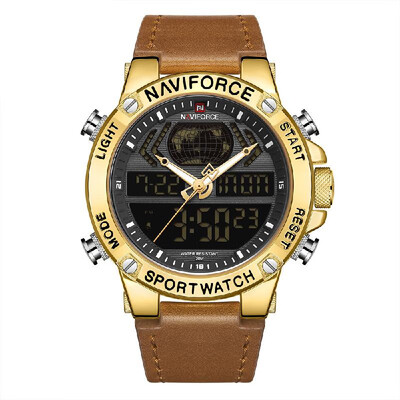 

NAVIFORCE Leather Band Quartz Electronic Wristwatch Professional 3ATM Water Resistant GMT Time Multifunctional Luminous Double Mov