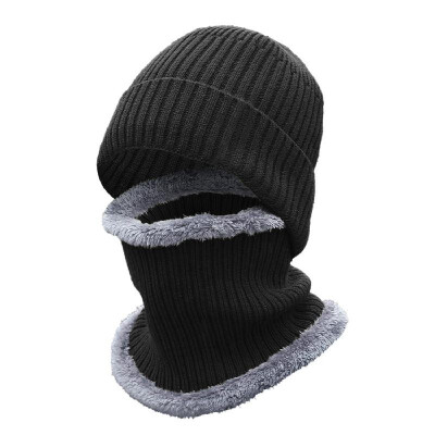 

2 PCS Hat Scarf Set Thermal Windproof Ribbed Knitted Beanie Neck Warmer Set for Men Women