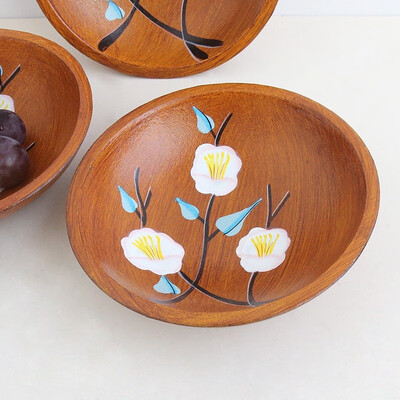 

Home Desktop Storage Tray Wooden Rustic Fruit Bowl Hand Painted Candy Melon Tray