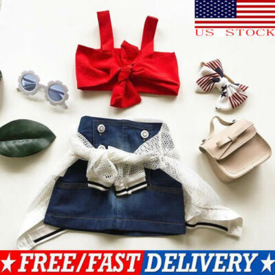 

Newborn Kids Baby Girls Sleeveless Vest TopsDenim Skirt Childrens Clothing Set
