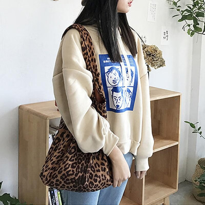 

Fashion Women Faux Suede Bag Leopard Print Large Capacity Shoulder Bag Handbag Shopping Totes BeigeBrown