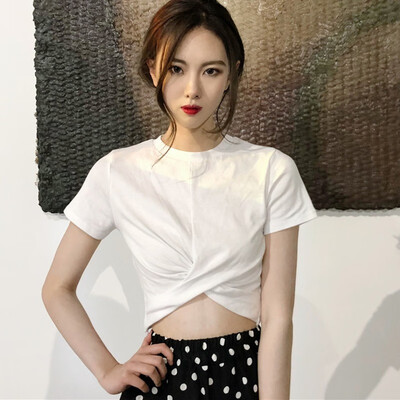 

Women Casual O Neck Short Sleeve T-Shirt Summer Solid Crisscross T Shirt Top Solid Harajuku Cute Slim Basic Lady Tee T Shirts