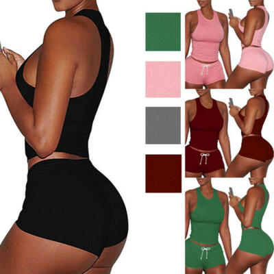 

Women 2 Piece Set Crop Top&Shorts Bodycon Outfits Short Sport Jumpsuit Set