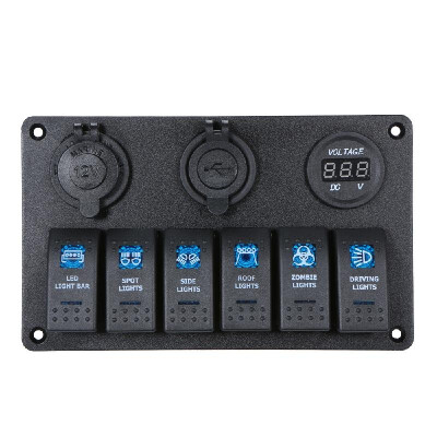 

6 Gang LED Rocker Switch Panel Double USB Charger 12V Cigarette Socket Digital Voltmeter