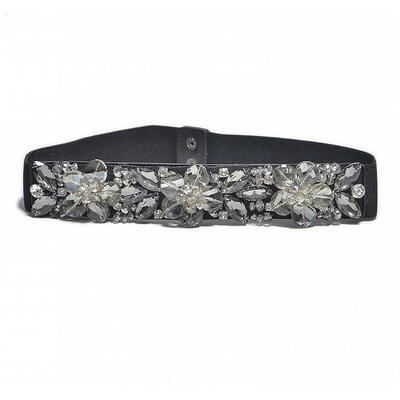 

Fashion Women Elastic Rhinestone Flower Waist Belt Bridal Dress Waistband Decor