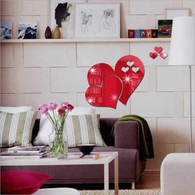 

〖Follure〗3D Mirror Wall Sticker Heart Shaped Art Decal Removable Living Room Home Decor
