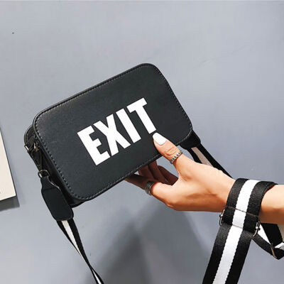 

Women Leather Flap Shoulder Bags "EXIT" Print Adjustable Straps Handbags Portable Female Stylish Crossbody Bags Travel Bags 2019