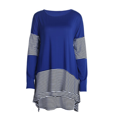 

Women Slim Fit Round Neck Long Sleeves Stripe Stitching T-shirt Blouse