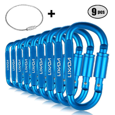 

Lixada 9 Pack Aluminum Alloy D-ring Locking Carabiner Clip Set Screw Lock Hanging Hook Buckle Keychain with Steel Wire Ring for Ou
