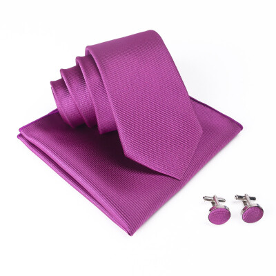 

Solid color thread tie set mens cufflinks square scarf tie three-piece suit suit dress with essential tie