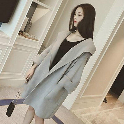 

Women Autumn Winter Coat Loose Lapel Casual Long Sleeve Warm Cashmere Wool Coat Solid Color