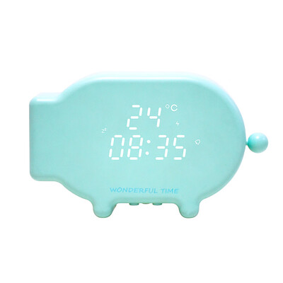 

Gobestart Cartoon Pig Snooze Clock USB Charge Sound&Light Control Light Thermometer