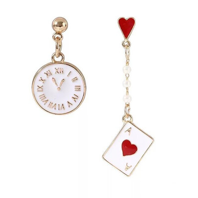 

For Women Poker Card Asymmetric Alarm Clock Statement Long Pendant Earrings