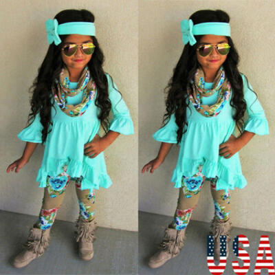 

3PCS Summmer Toddler Kids Baby Girl Pants Leggings Outfits Clothes Dress Sunsuit