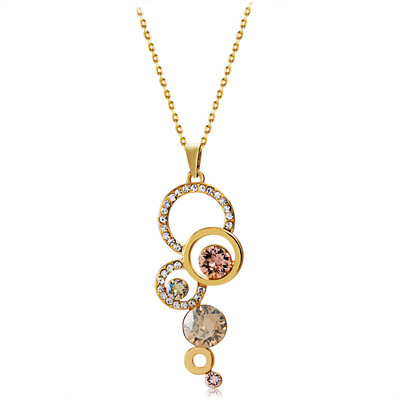 

Gold&Zircon Multi-Ring Connected Crystal Pendant Necklace