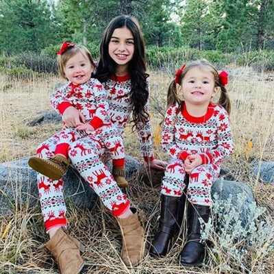 

Christmas Family Pajamas Parents Children Outfits Baby Rompers Elk Printed Sleepwear