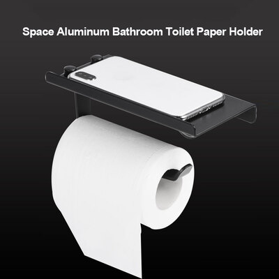 

Bathroom Paper HolderSpace Aluminum Toilet Bathroom Paper Holder Phone Shelf Wall Mounted Accessories Black ColorPaper Holder